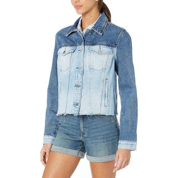BLANK NYC Denim Jacket Womens Size Small Two Tone Blue Fray Hem NWT - Picture 2 of 10